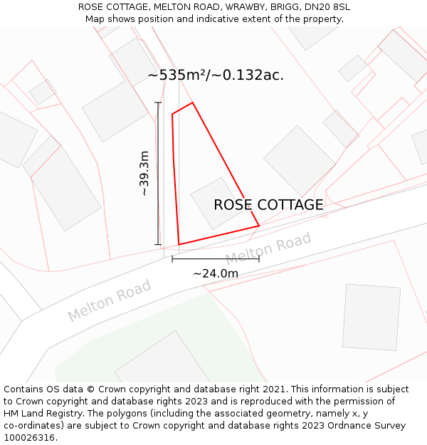 ROSE COTTAGE, MELTON ROAD, WRAWBY, BRIGG, DN20 8SL: Plot and title map