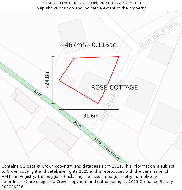 ROSE COTTAGE, MIDDLETON, PICKERING, YO18 8PB: Plot and title map