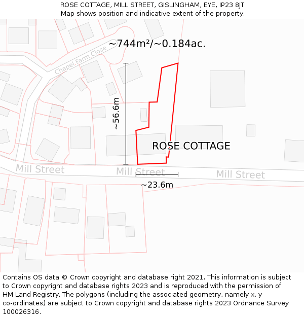 ROSE COTTAGE, MILL STREET, GISLINGHAM, EYE, IP23 8JT: Plot and title map