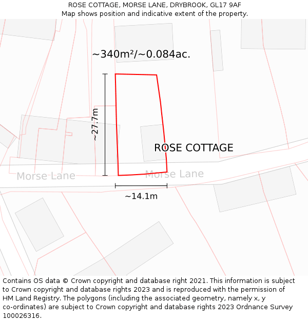 ROSE COTTAGE, MORSE LANE, DRYBROOK, GL17 9AF: Plot and title map