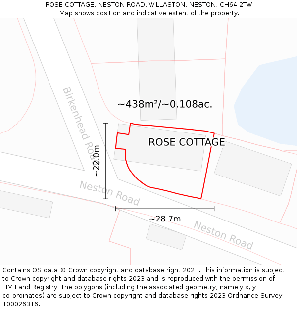 ROSE COTTAGE, NESTON ROAD, WILLASTON, NESTON, CH64 2TW: Plot and title map