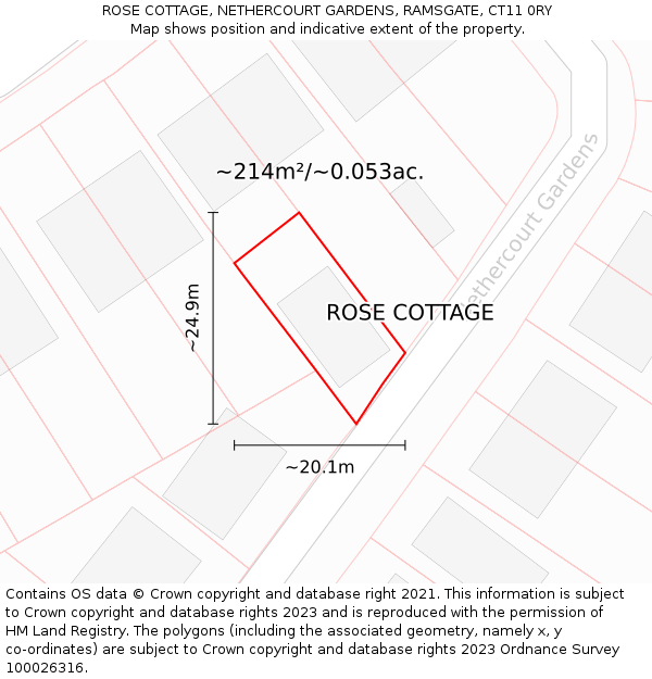 ROSE COTTAGE, NETHERCOURT GARDENS, RAMSGATE, CT11 0RY: Plot and title map