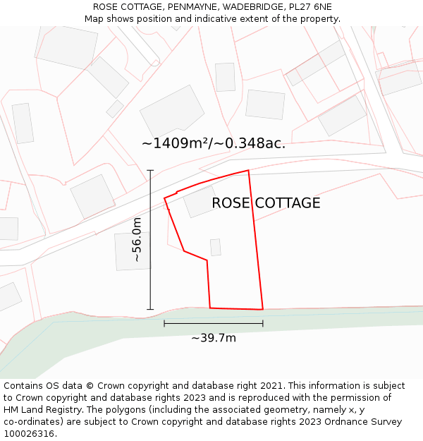 ROSE COTTAGE, PENMAYNE, WADEBRIDGE, PL27 6NE: Plot and title map