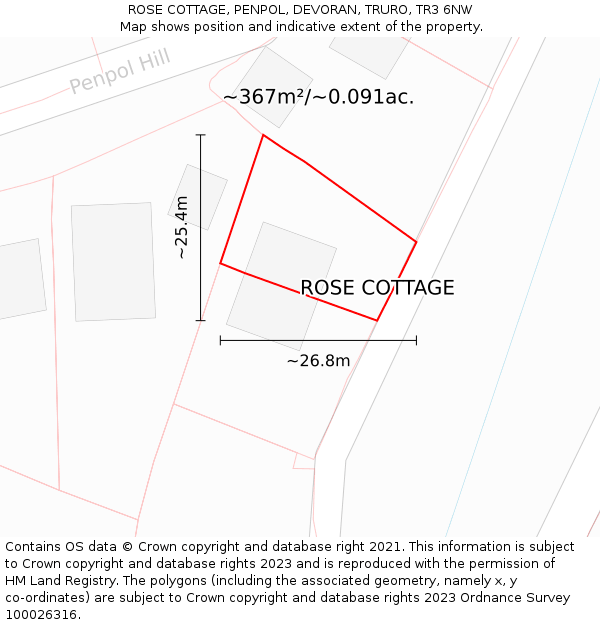 ROSE COTTAGE, PENPOL, DEVORAN, TRURO, TR3 6NW: Plot and title map