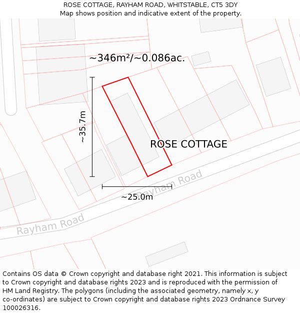 ROSE COTTAGE, RAYHAM ROAD, WHITSTABLE, CT5 3DY: Plot and title map