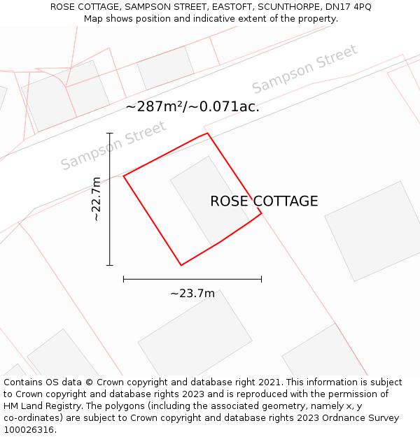 ROSE COTTAGE, SAMPSON STREET, EASTOFT, SCUNTHORPE, DN17 4PQ: Plot and title map