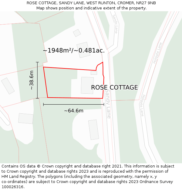 ROSE COTTAGE, SANDY LANE, WEST RUNTON, CROMER, NR27 9NB: Plot and title map