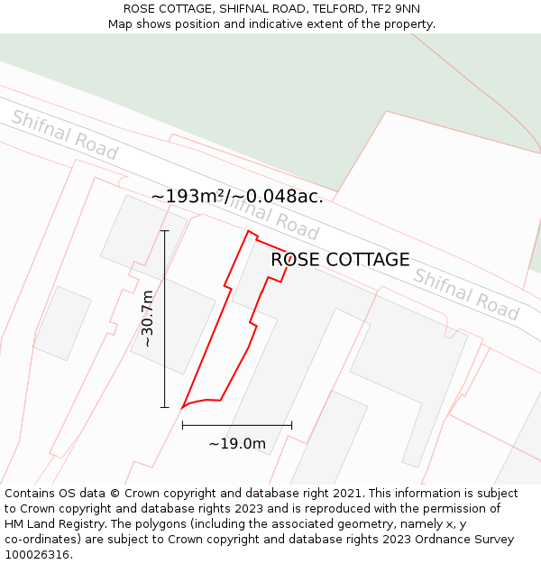 ROSE COTTAGE, SHIFNAL ROAD, TELFORD, TF2 9NN: Plot and title map