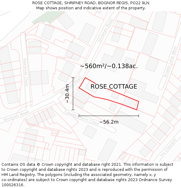 ROSE COTTAGE, SHRIPNEY ROAD, BOGNOR REGIS, PO22 9LN: Plot and title map