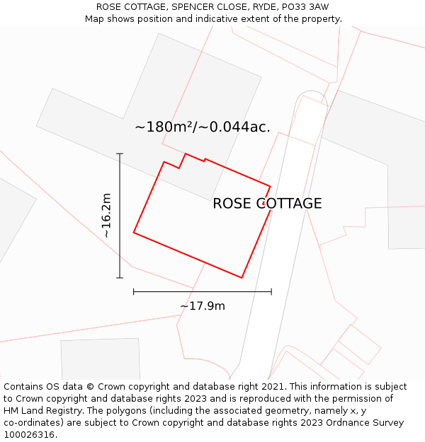 ROSE COTTAGE, SPENCER CLOSE, RYDE, PO33 3AW: Plot and title map