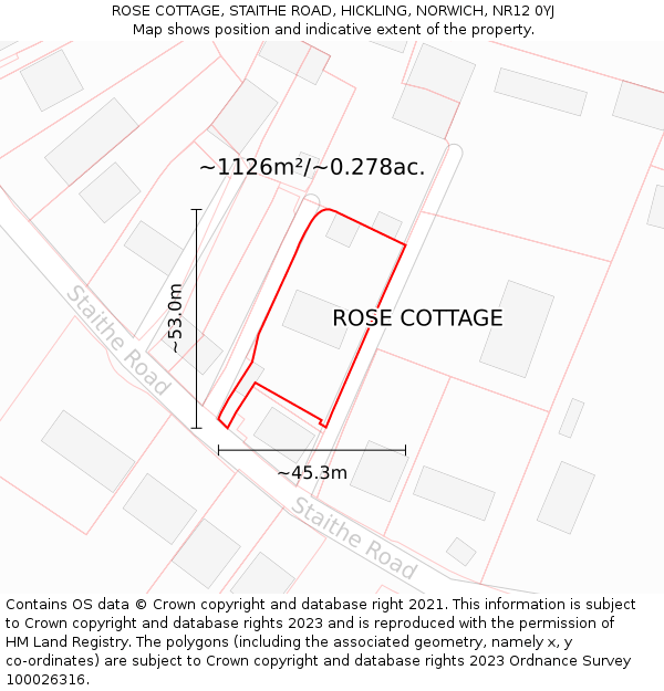 ROSE COTTAGE, STAITHE ROAD, HICKLING, NORWICH, NR12 0YJ: Plot and title map