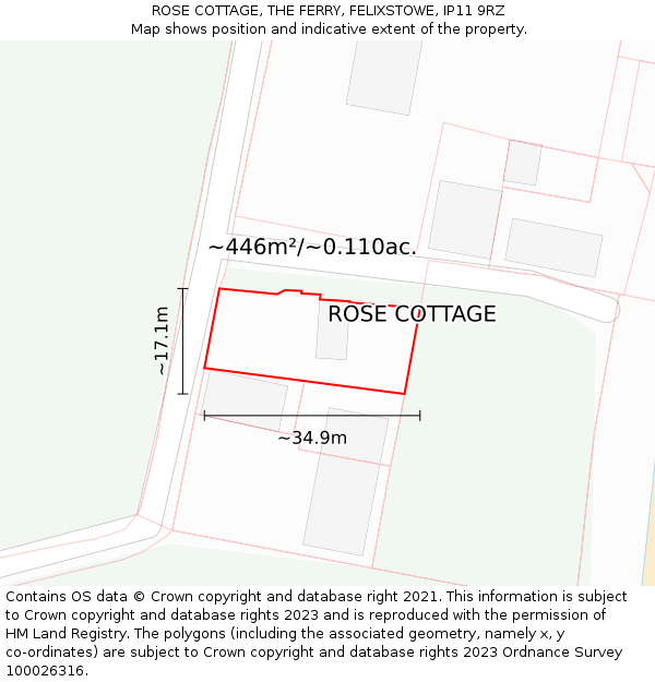 ROSE COTTAGE, THE FERRY, FELIXSTOWE, IP11 9RZ: Plot and title map