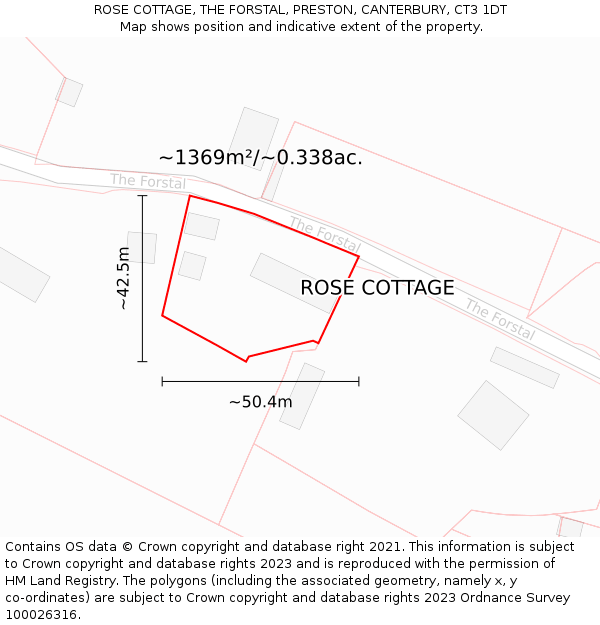 ROSE COTTAGE, THE FORSTAL, PRESTON, CANTERBURY, CT3 1DT: Plot and title map