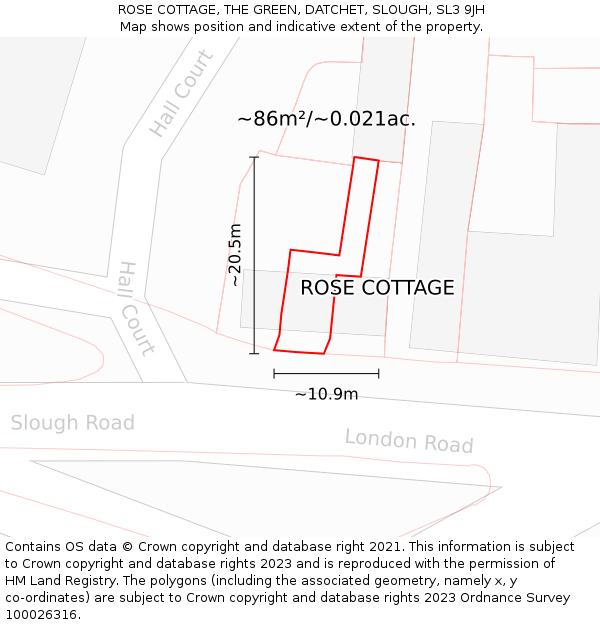 ROSE COTTAGE, THE GREEN, DATCHET, SLOUGH, SL3 9JH: Plot and title map