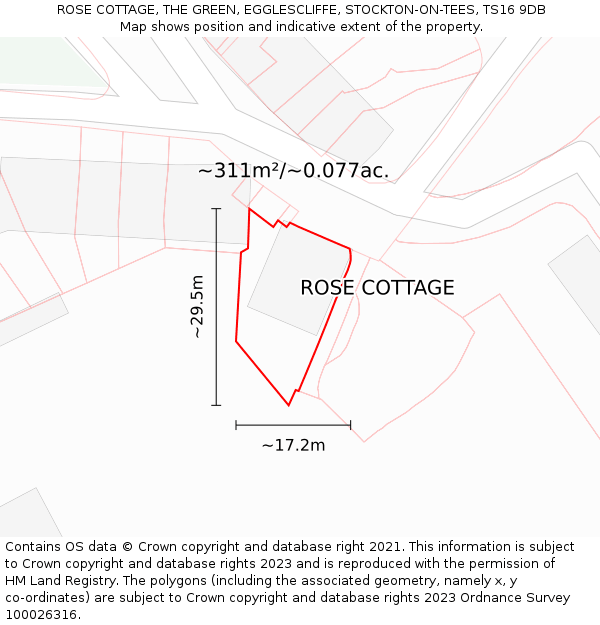 ROSE COTTAGE, THE GREEN, EGGLESCLIFFE, STOCKTON-ON-TEES, TS16 9DB: Plot and title map