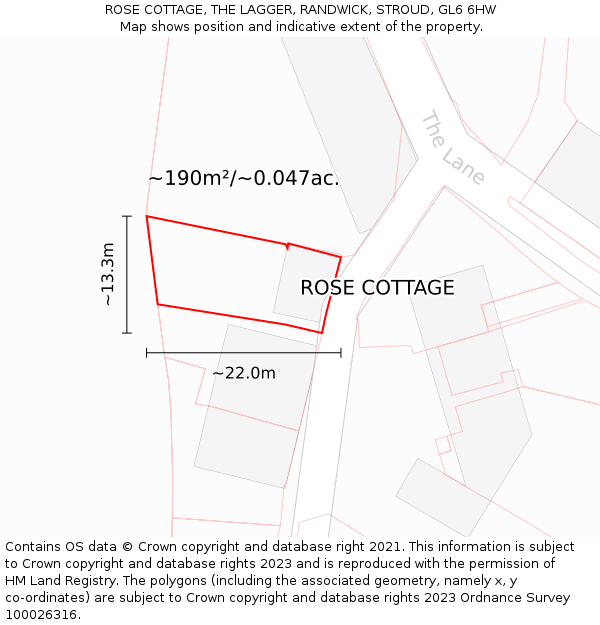 ROSE COTTAGE, THE LAGGER, RANDWICK, STROUD, GL6 6HW: Plot and title map