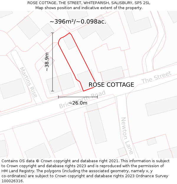 ROSE COTTAGE, THE STREET, WHITEPARISH, SALISBURY, SP5 2SL: Plot and title map