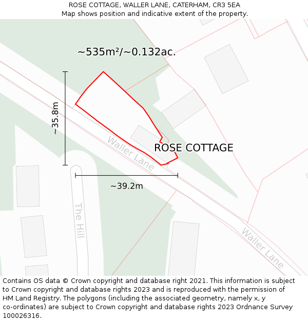 ROSE COTTAGE, WALLER LANE, CATERHAM, CR3 5EA: Plot and title map