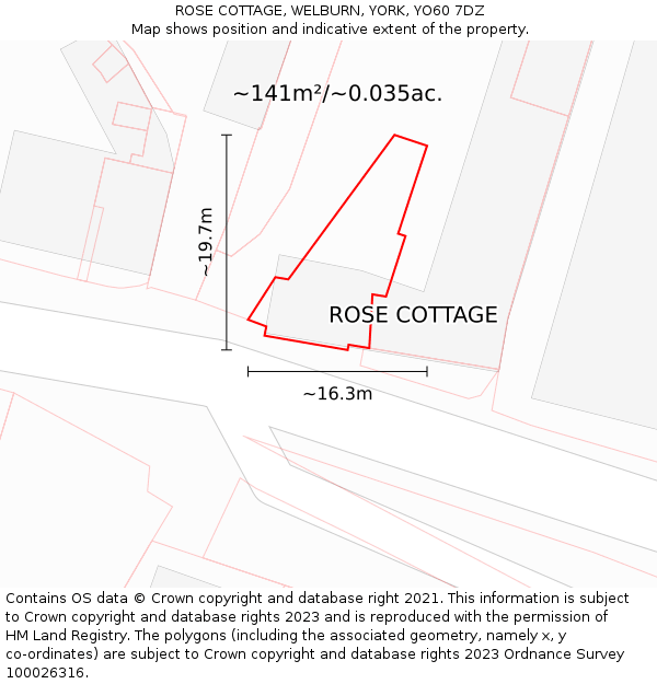 ROSE COTTAGE, WELBURN, YORK, YO60 7DZ: Plot and title map