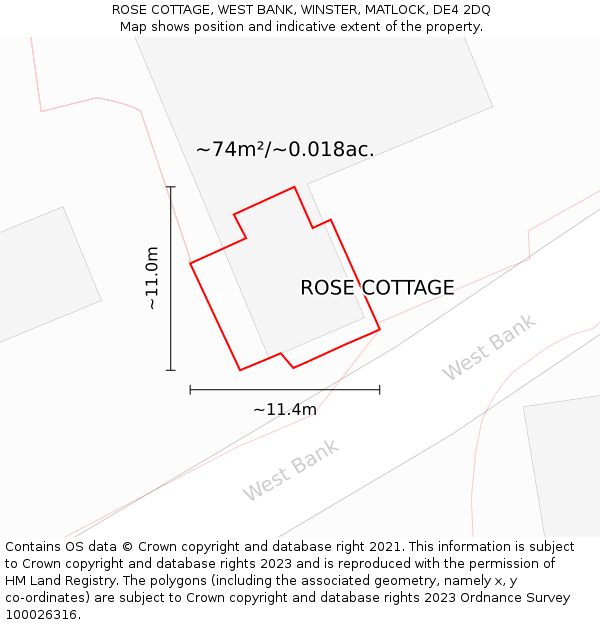 ROSE COTTAGE, WEST BANK, WINSTER, MATLOCK, DE4 2DQ: Plot and title map