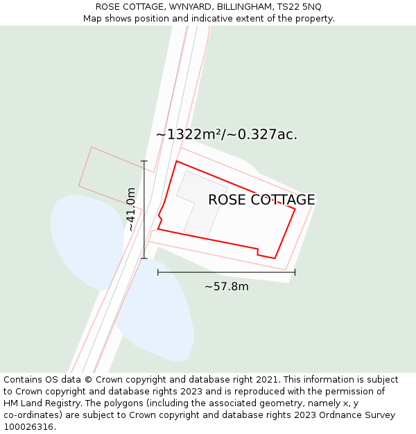 ROSE COTTAGE, WYNYARD, BILLINGHAM, TS22 5NQ: Plot and title map