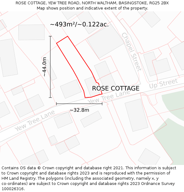 ROSE COTTAGE, YEW TREE ROAD, NORTH WALTHAM, BASINGSTOKE, RG25 2BX: Plot and title map