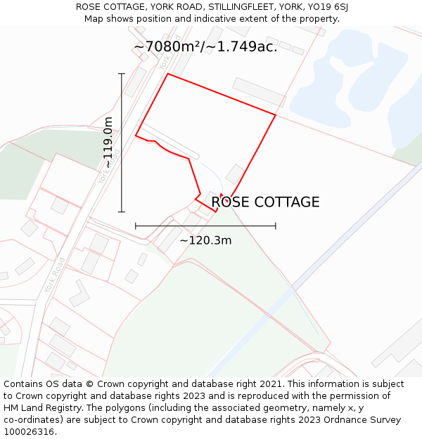 ROSE COTTAGE, YORK ROAD, STILLINGFLEET, YORK, YO19 6SJ: Plot and title map