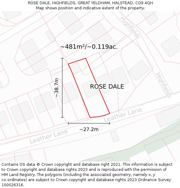 ROSE DALE, HIGHFIELDS, GREAT YELDHAM, HALSTEAD, CO9 4QH: Plot and title map