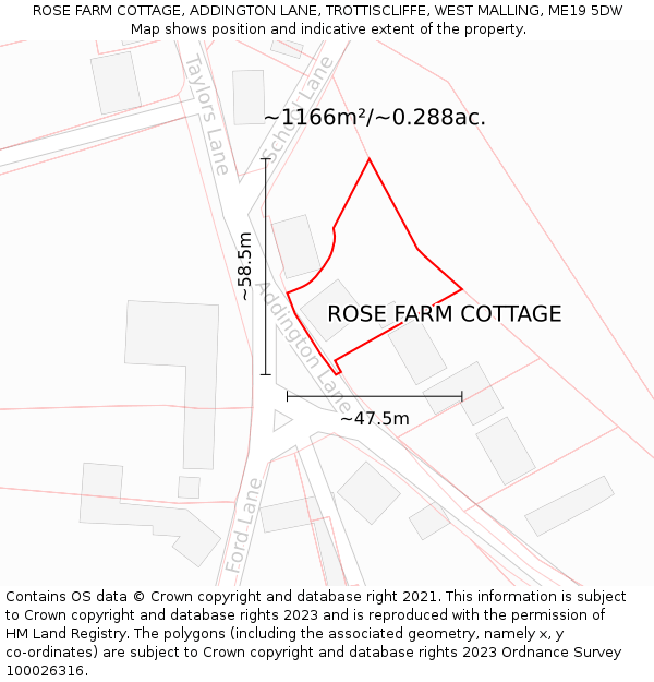 ROSE FARM COTTAGE, ADDINGTON LANE, TROTTISCLIFFE, WEST MALLING, ME19 5DW: Plot and title map