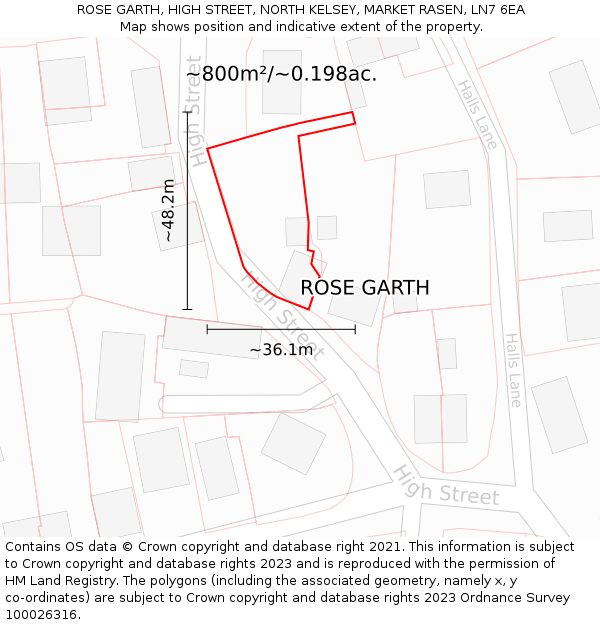 ROSE GARTH, HIGH STREET, NORTH KELSEY, MARKET RASEN, LN7 6EA: Plot and title map