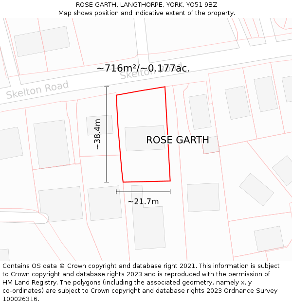 ROSE GARTH, LANGTHORPE, YORK, YO51 9BZ: Plot and title map