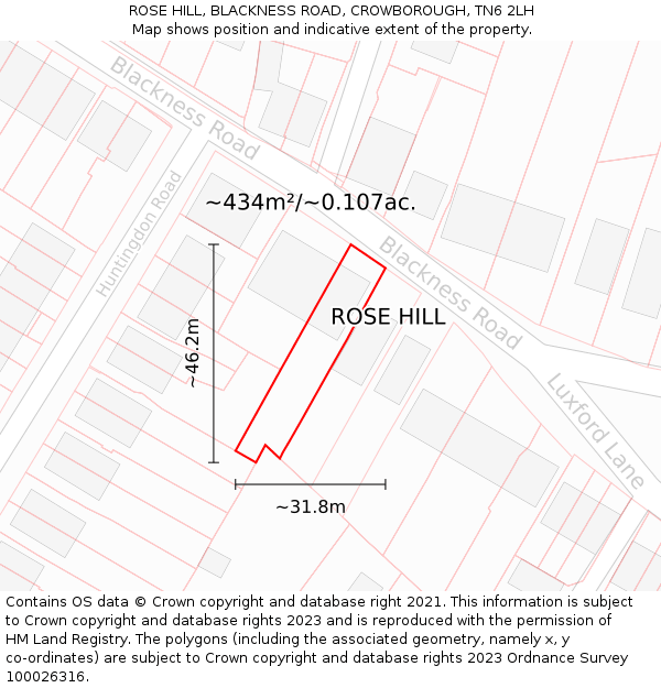 ROSE HILL, BLACKNESS ROAD, CROWBOROUGH, TN6 2LH: Plot and title map