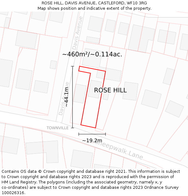 ROSE HILL, DAVIS AVENUE, CASTLEFORD, WF10 3RG: Plot and title map