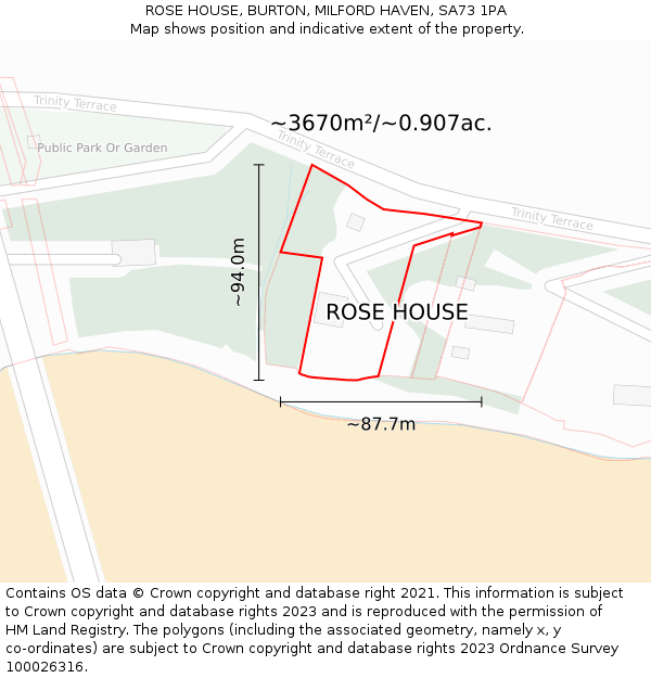 ROSE HOUSE, BURTON, MILFORD HAVEN, SA73 1PA: Plot and title map