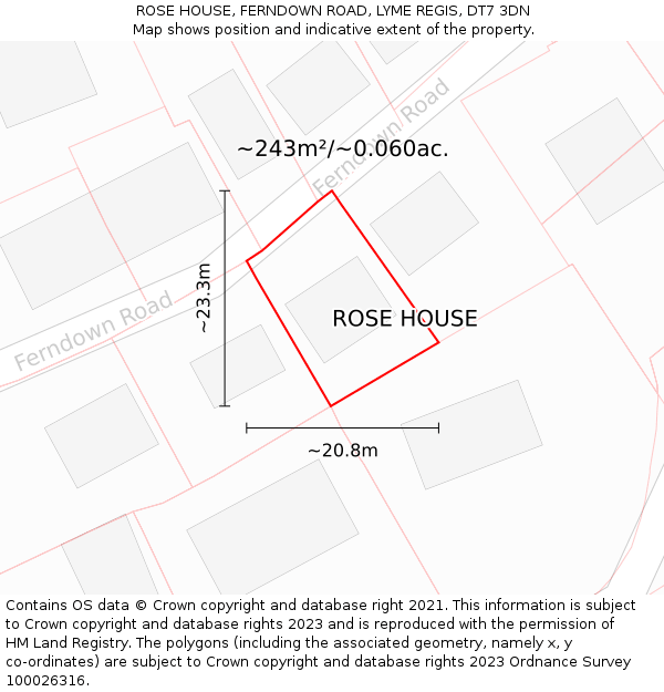 ROSE HOUSE, FERNDOWN ROAD, LYME REGIS, DT7 3DN: Plot and title map