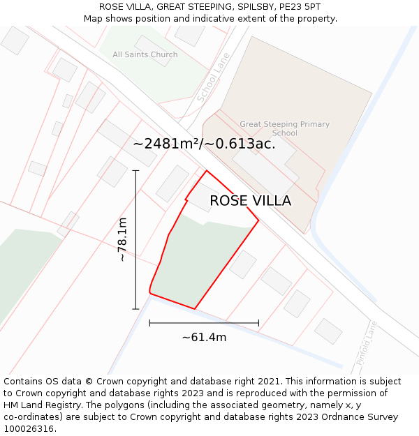 ROSE VILLA, GREAT STEEPING, SPILSBY, PE23 5PT: Plot and title map