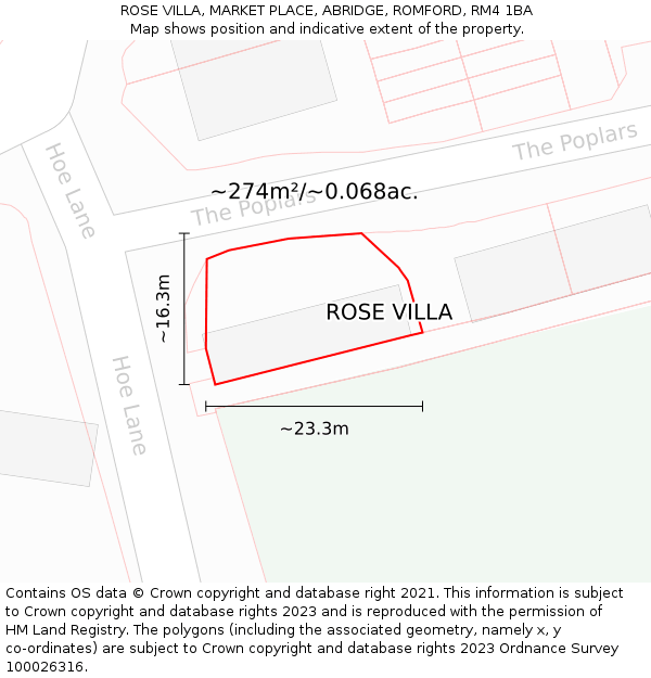 ROSE VILLA, MARKET PLACE, ABRIDGE, ROMFORD, RM4 1BA: Plot and title map