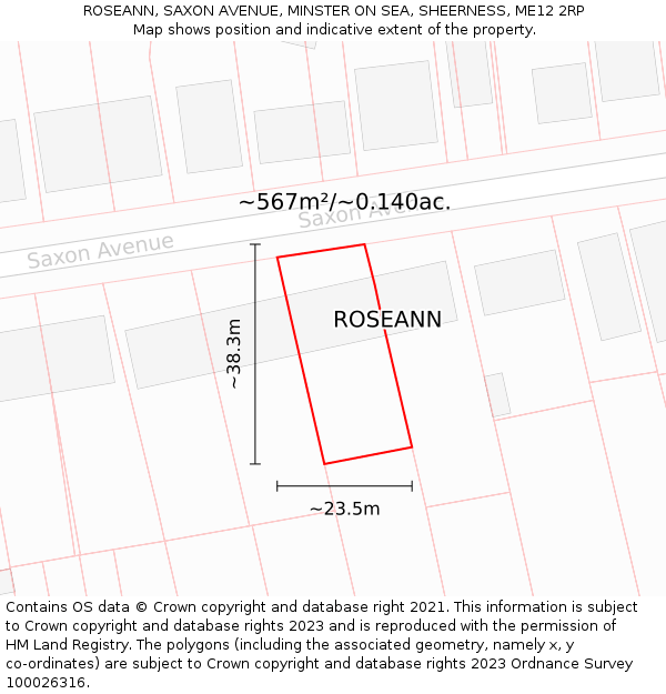 ROSEANN, SAXON AVENUE, MINSTER ON SEA, SHEERNESS, ME12 2RP: Plot and title map