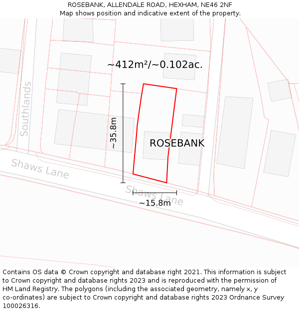 ROSEBANK, ALLENDALE ROAD, HEXHAM, NE46 2NF: Plot and title map