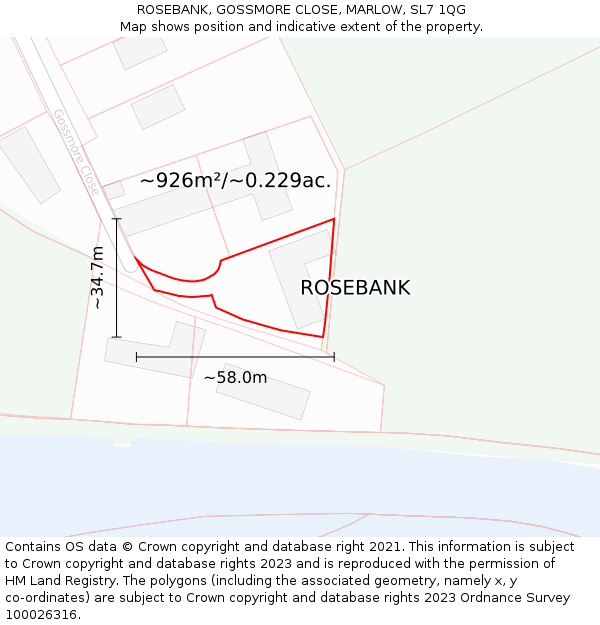 ROSEBANK, GOSSMORE CLOSE, MARLOW, SL7 1QG: Plot and title map