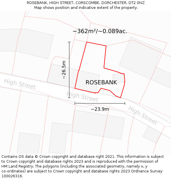 ROSEBANK, HIGH STREET, CORSCOMBE, DORCHESTER, DT2 0NZ: Plot and title map