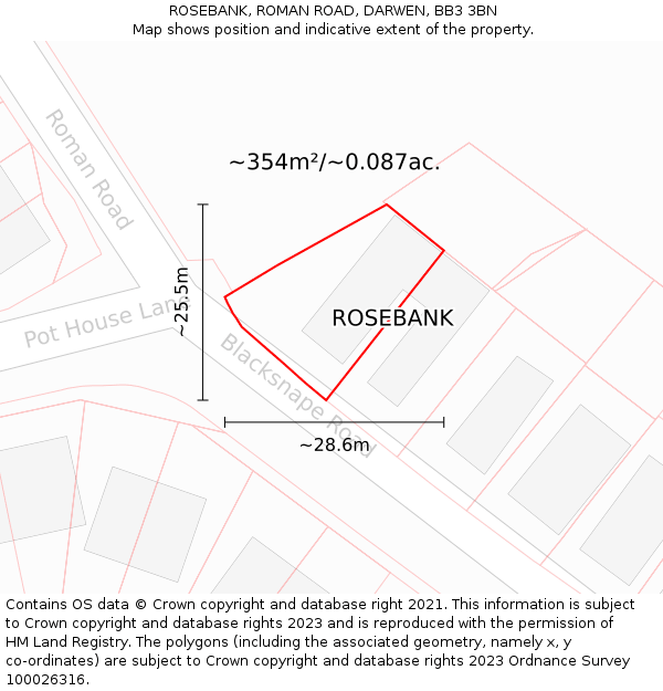 ROSEBANK, ROMAN ROAD, DARWEN, BB3 3BN: Plot and title map