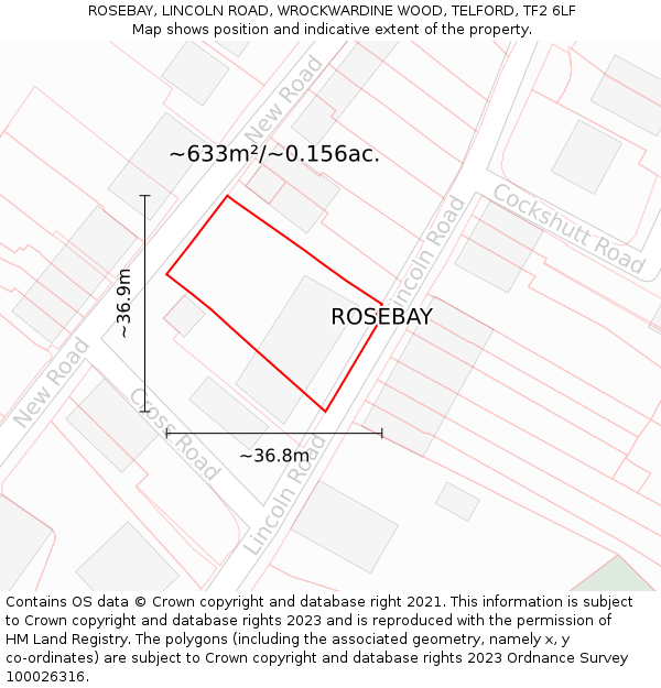 ROSEBAY, LINCOLN ROAD, WROCKWARDINE WOOD, TELFORD, TF2 6LF: Plot and title map