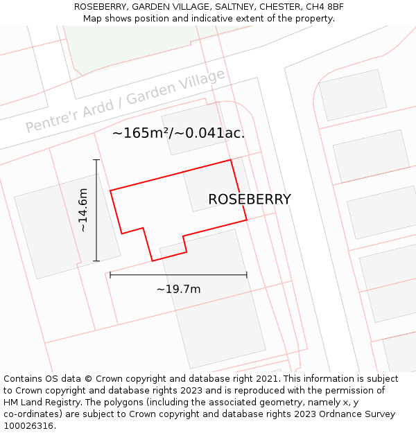 ROSEBERRY, GARDEN VILLAGE, SALTNEY, CHESTER, CH4 8BF: Plot and title map