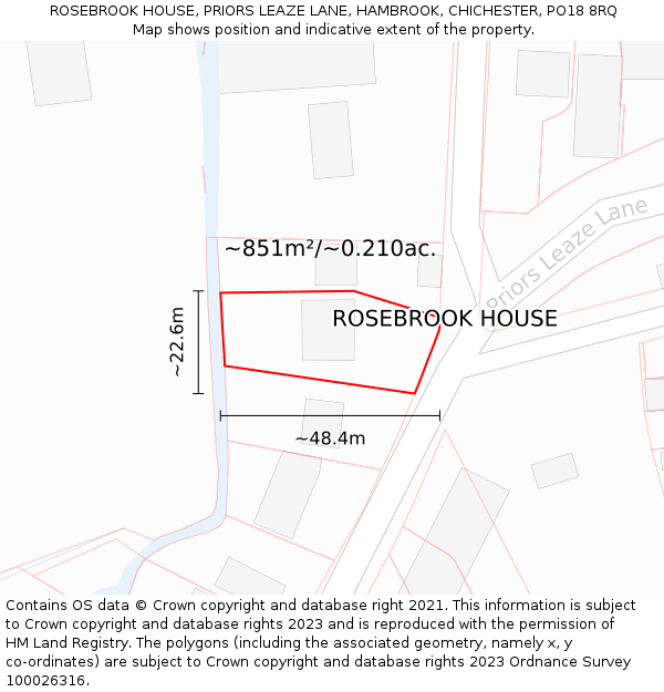 ROSEBROOK HOUSE, PRIORS LEAZE LANE, HAMBROOK, CHICHESTER, PO18 8RQ: Plot and title map