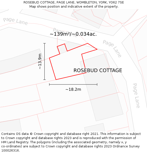 ROSEBUD COTTAGE, PAGE LANE, WOMBLETON, YORK, YO62 7SE: Plot and title map