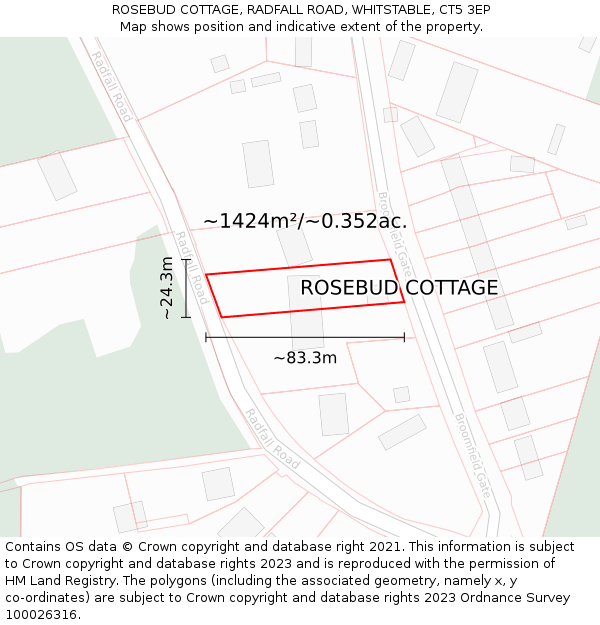 ROSEBUD COTTAGE, RADFALL ROAD, WHITSTABLE, CT5 3EP: Plot and title map