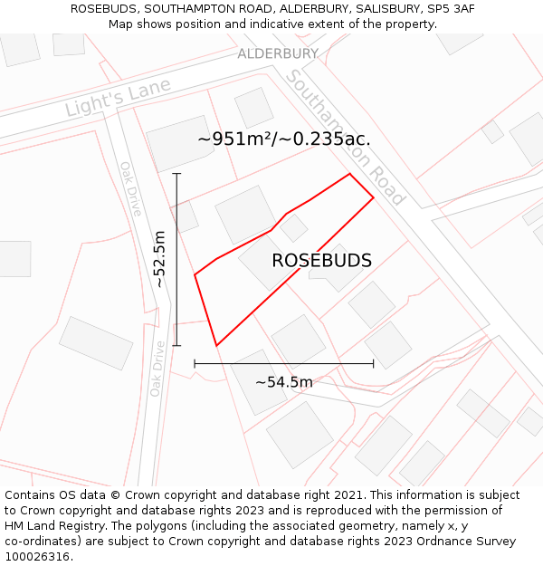 ROSEBUDS, SOUTHAMPTON ROAD, ALDERBURY, SALISBURY, SP5 3AF: Plot and title map