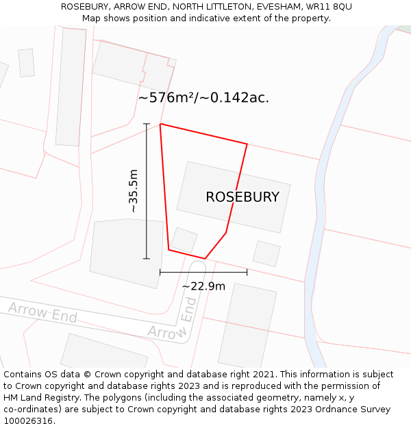 ROSEBURY, ARROW END, NORTH LITTLETON, EVESHAM, WR11 8QU: Plot and title map