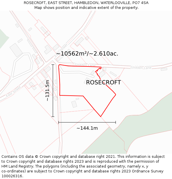 ROSECROFT, EAST STREET, HAMBLEDON, WATERLOOVILLE, PO7 4SA: Plot and title map